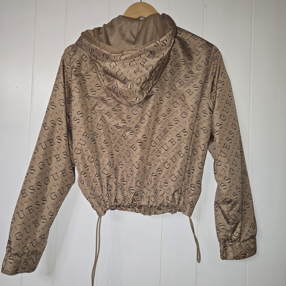 GUESS Tan Logo-Print Hooded Bomber Jacket - Picture 2 of 3